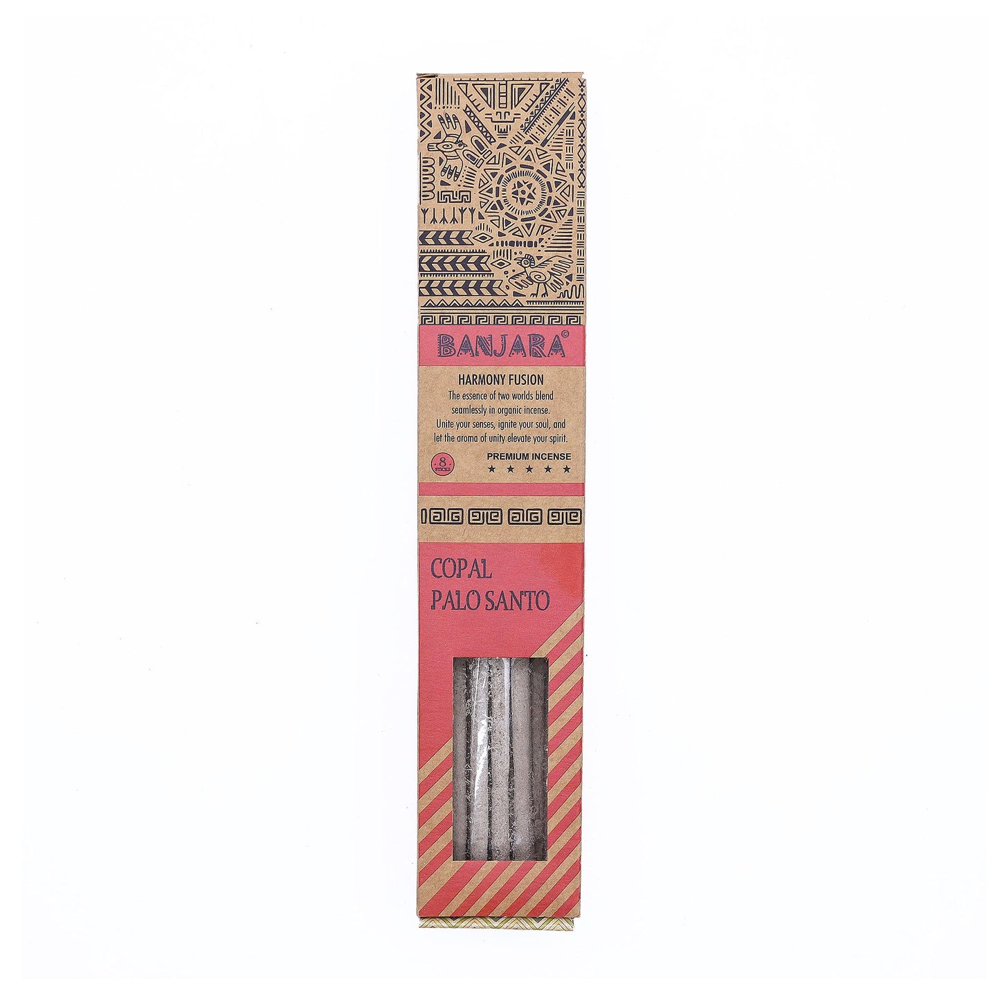 Six packs of aromatic smudge sticks presented in a colourful decorative gift box with traditional patterns.