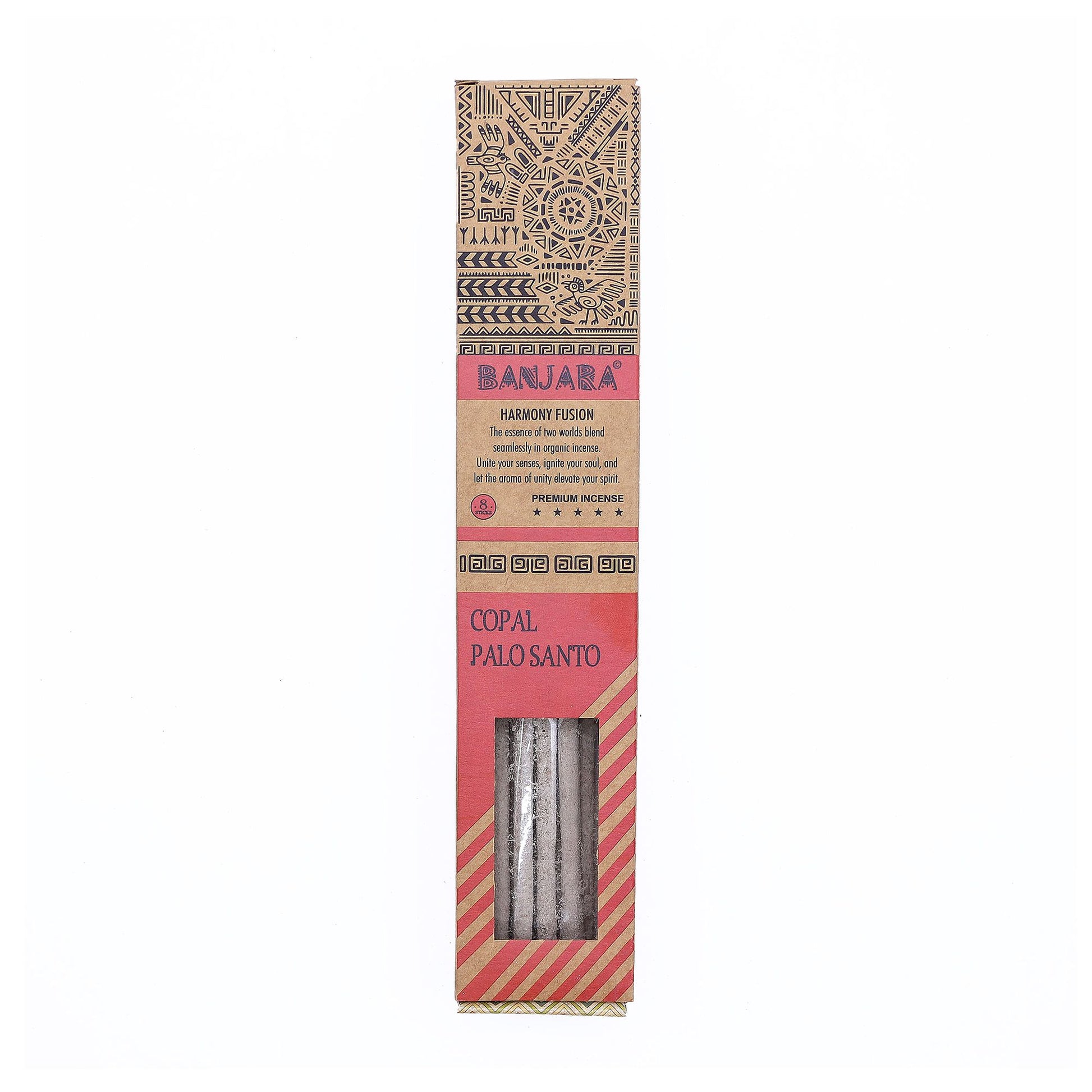 Six packs of aromatic smudge sticks presented in a colourful decorative gift box with traditional patterns.