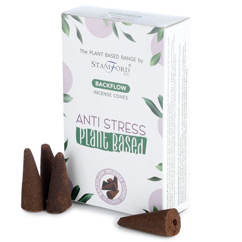 Box of natural green backflow incense cones designed for stress relief and relaxation.