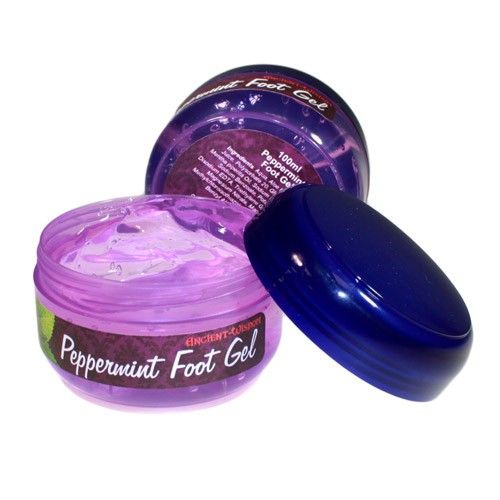 Clear cooling foot gel in a simple bottle for refreshing and soothing tired feet.