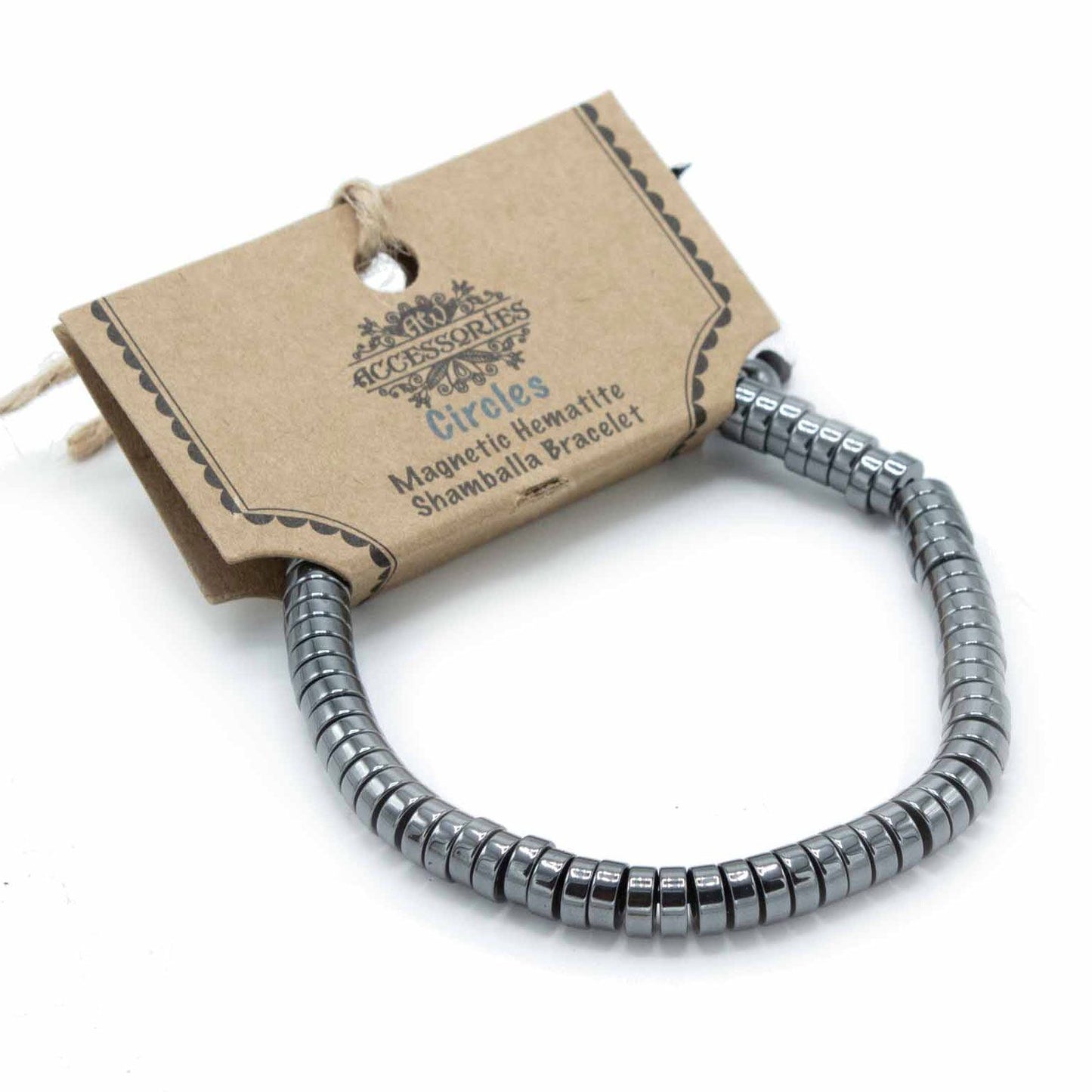 Sleek black magnetic hematite Shamballa bracelet featuring circular beads and subtle pastel accents on an adjustable cord.
