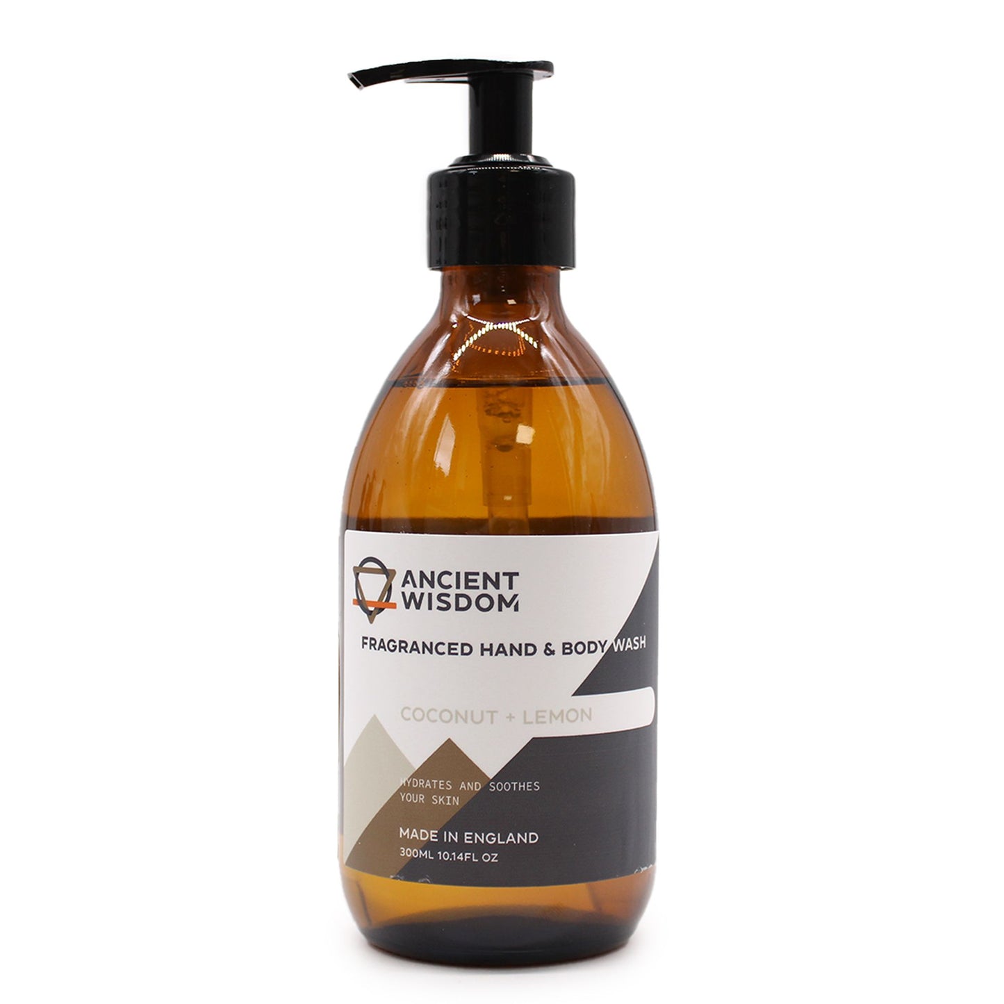 300ml bottle of refreshing coconut and lemon fragranced hand and body wash with a clean, modern label design.