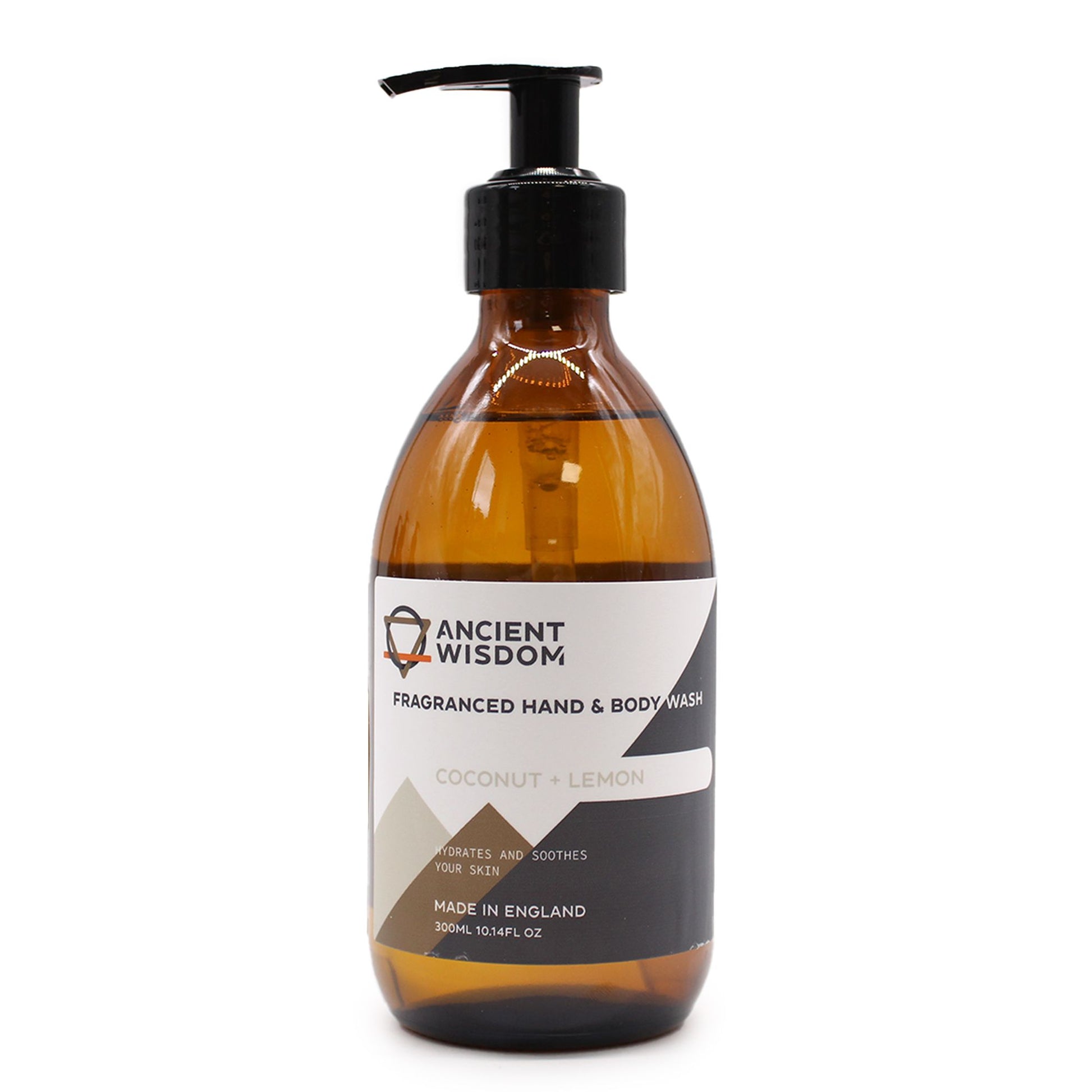 300ml bottle of refreshing coconut and lemon fragranced hand and body wash with a clean, modern label design.