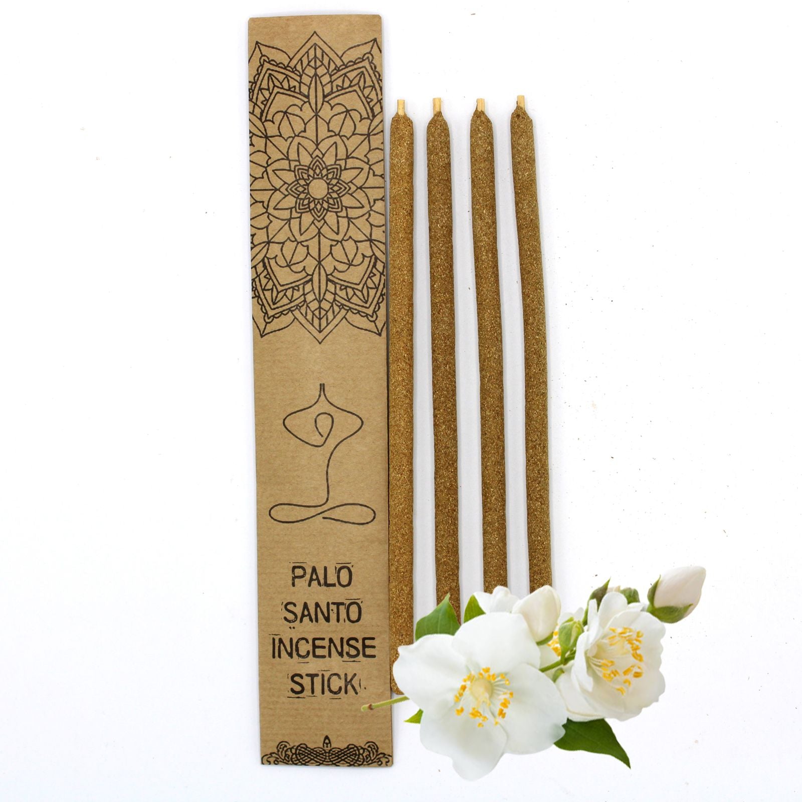 Handcrafted large Palo Santo incense sticks infused with jasmine, resting on a wooden surface.