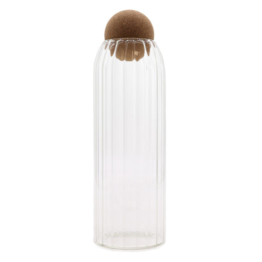 Elegant 25cm tall ribbed glass storage jar topped with a round natural cork ball lid.