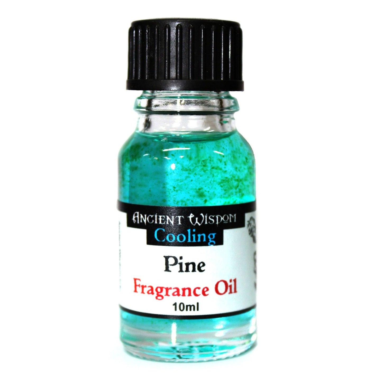 A 10ml glass bottle of pine fragrance oil with a dark green label and a black dropper cap.