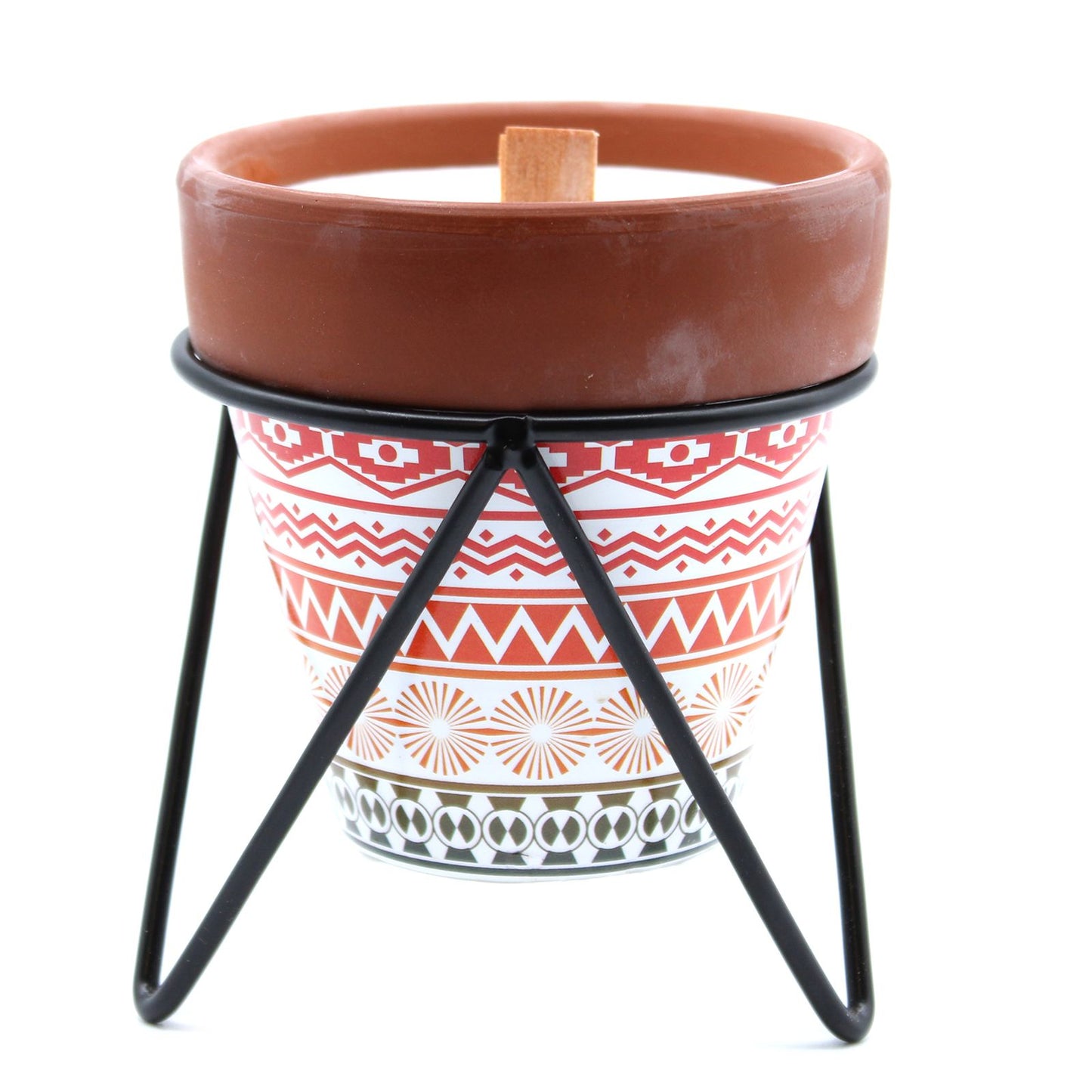 Mint-scented soy wax candle poured into a rustic terracotta pot with a natural herbal aesthetic.