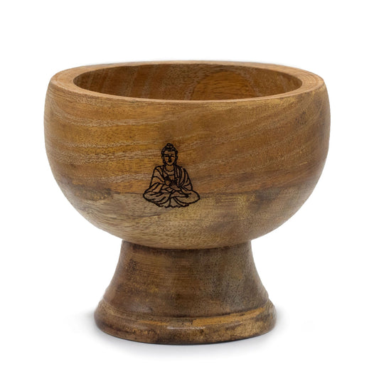 Large grey stone-effect ritual bowl incense cone holder featuring a detailed carved Buddha design.