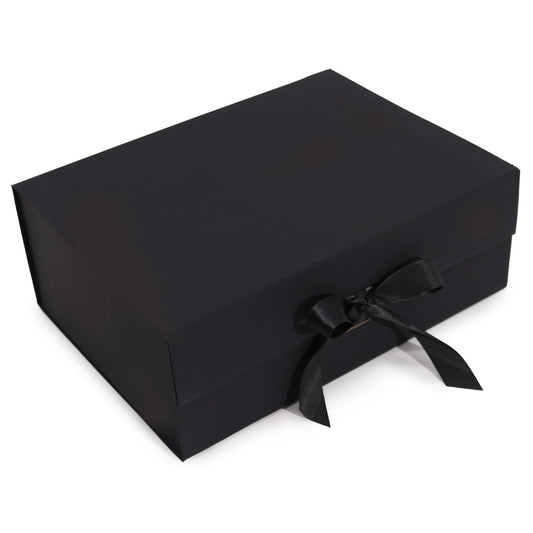Sleek and sturdy extra large black flat pack gift box with a clean matte finish.