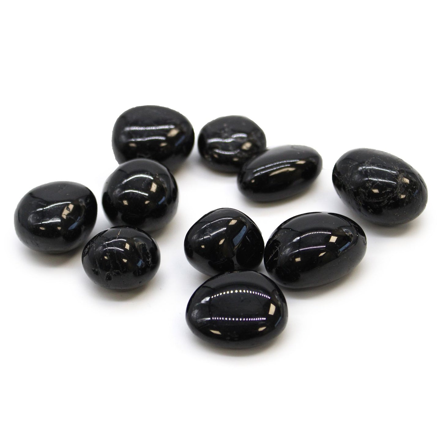 Large, highly polished black tourmaline tumbled stone with a smooth, glossy surface and natural organic shape.