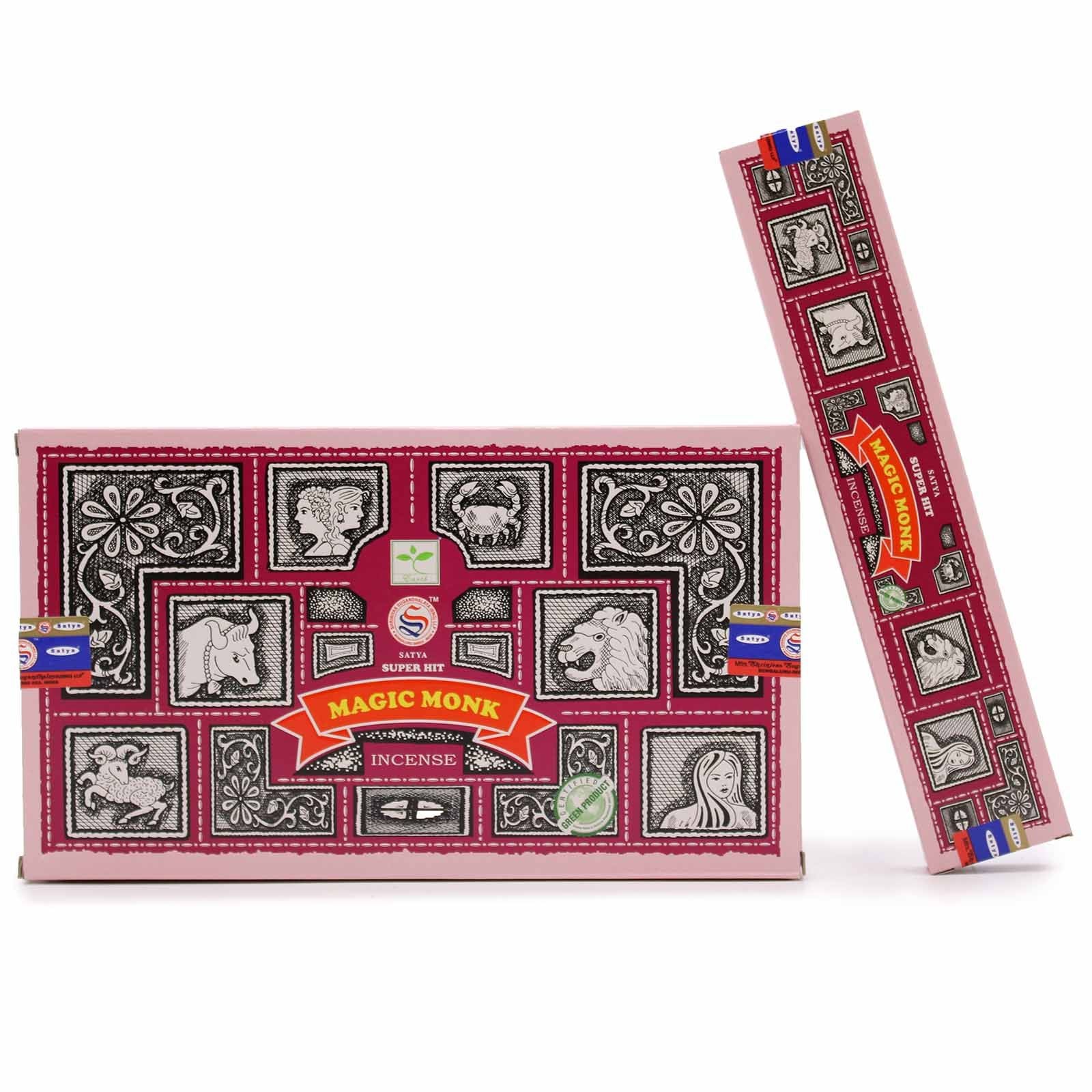 A pack of Super Hit Magic Monk Nag Champa incense sticks with traditional blue and yellow packaging.