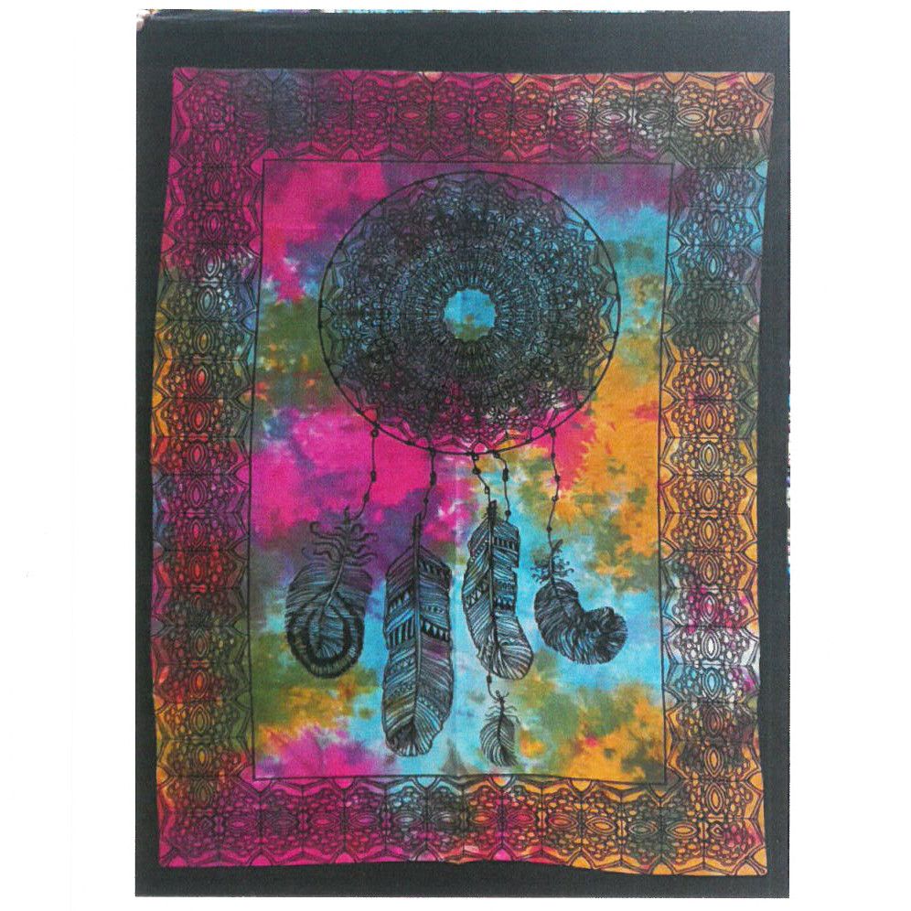 Large cotton wall hanging featuring a detailed dream catcher design with vibrant black and exotic patterns.