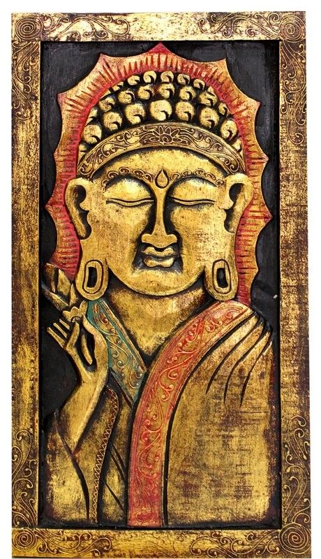Intricately carved dark wood Buddha stand designed to display spiritual figurines or candles.