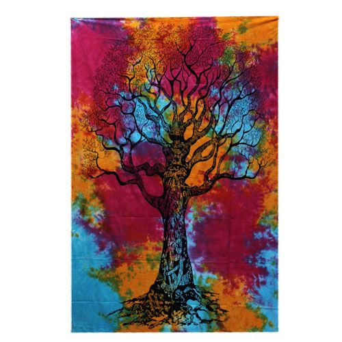 Large cotton wall hanging featuring a detailed monochrome silhouette of a winter tree with bare branches.