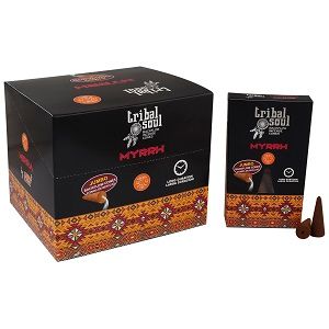 Dark brown backflow incense cones with a rich resinous texture, designed for cascading smoke burners.