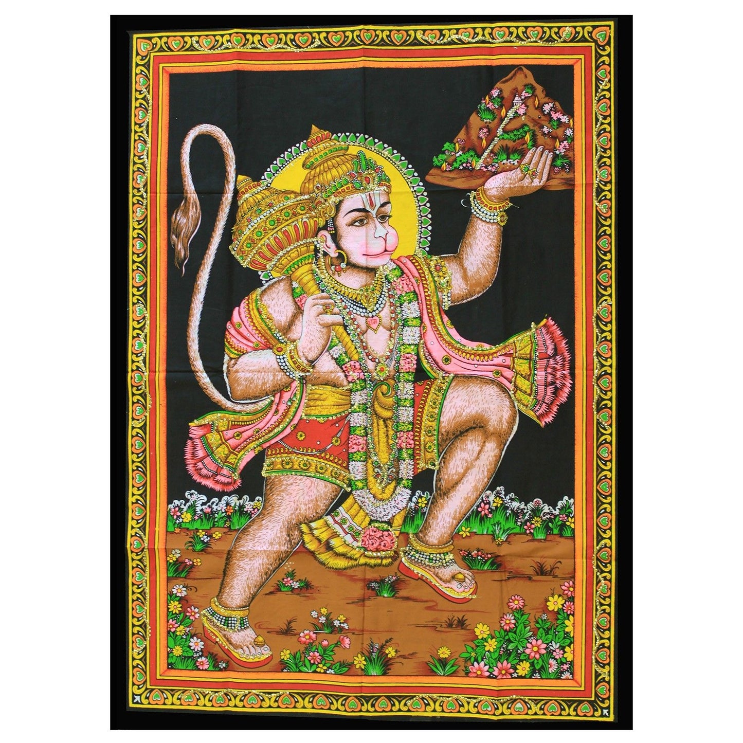 Intricate Indian wall art depicting the Hindu deity Hanuman in a traditional artistic style.