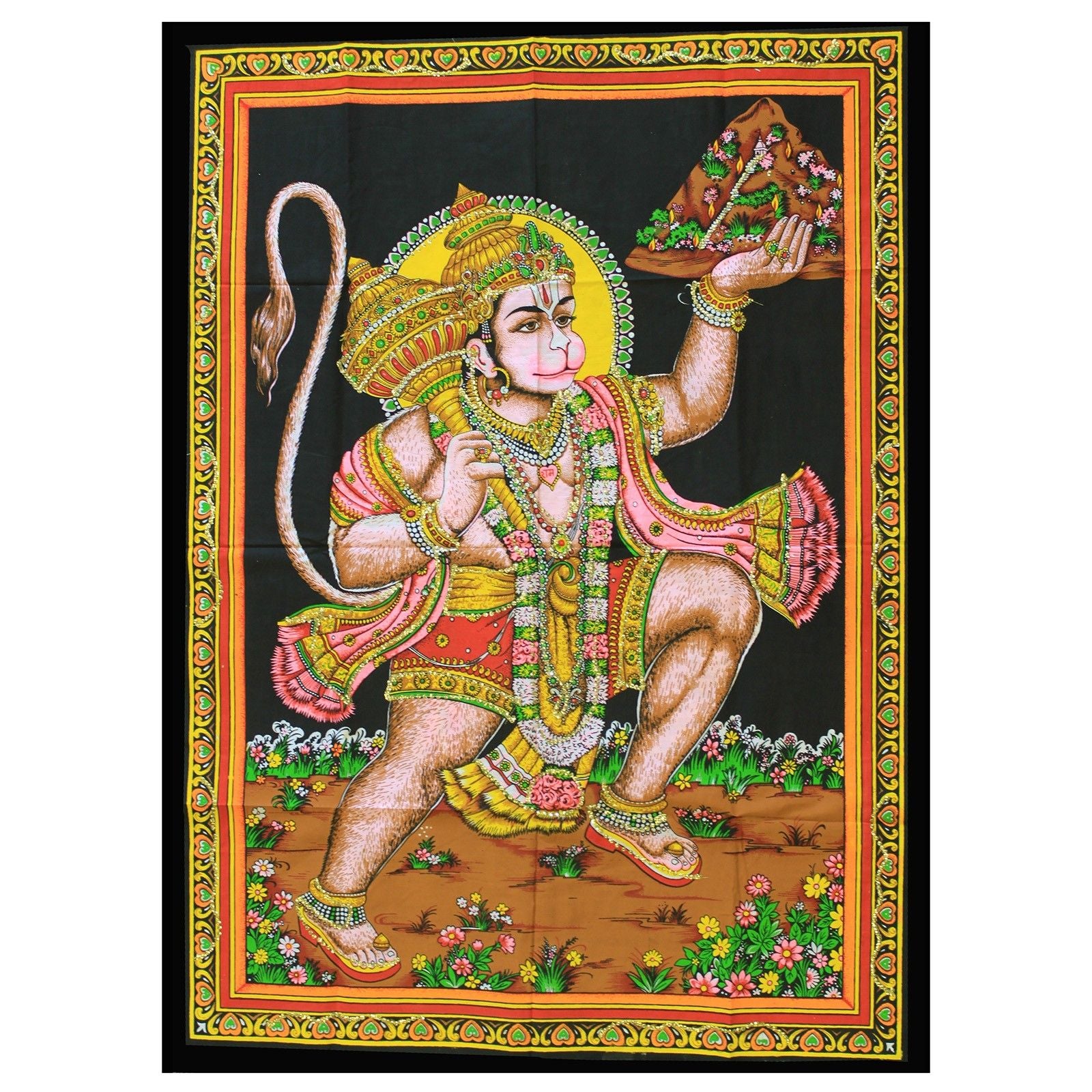 Intricate Indian wall art depicting the Hindu deity Hanuman in a traditional artistic style.