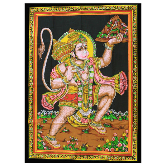 Intricate Indian wall art depicting the Hindu deity Hanuman in a traditional artistic style.