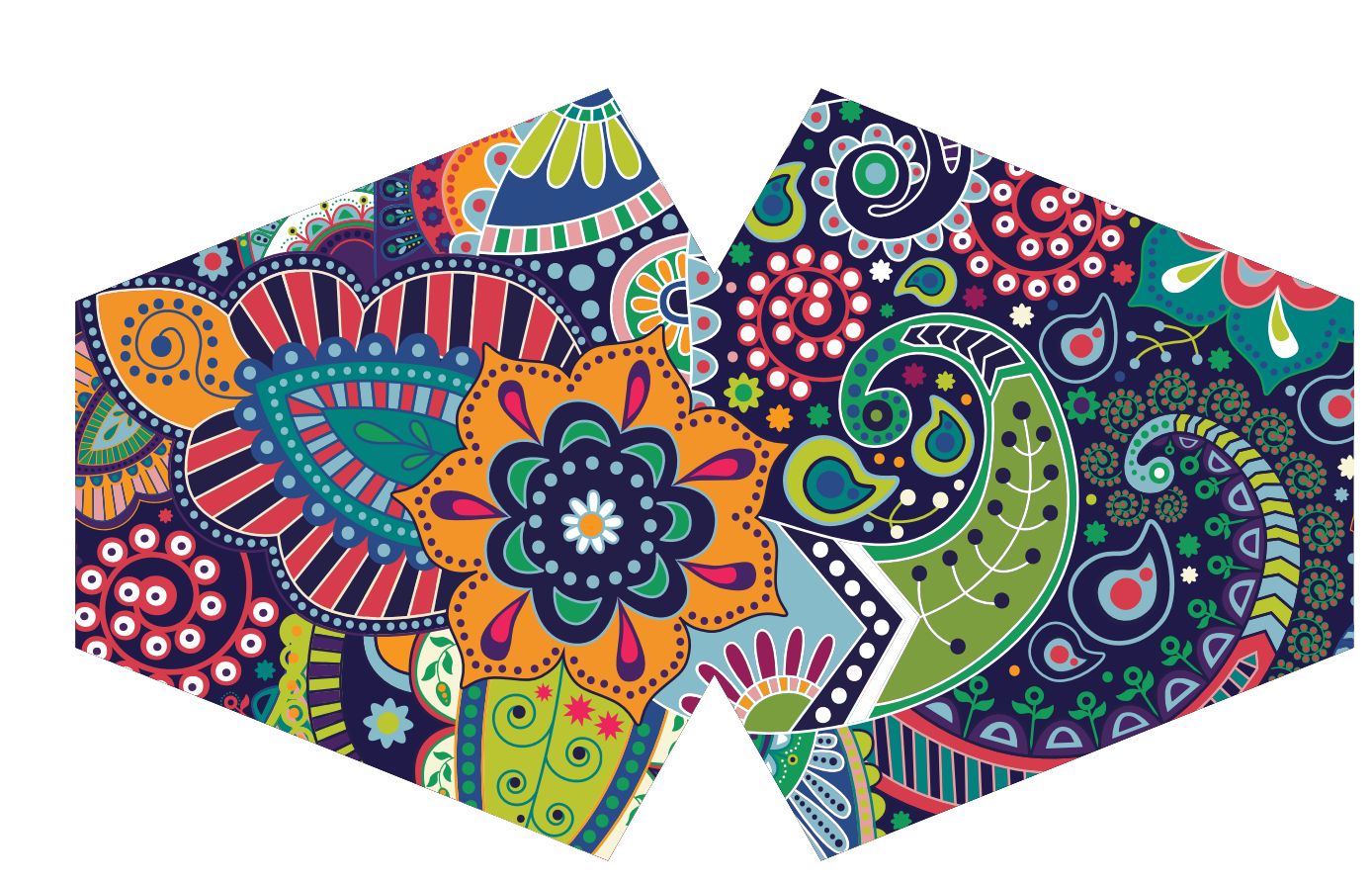 Adult-sized fabric face mask featuring a vibrant and funky colourful swirl pattern.