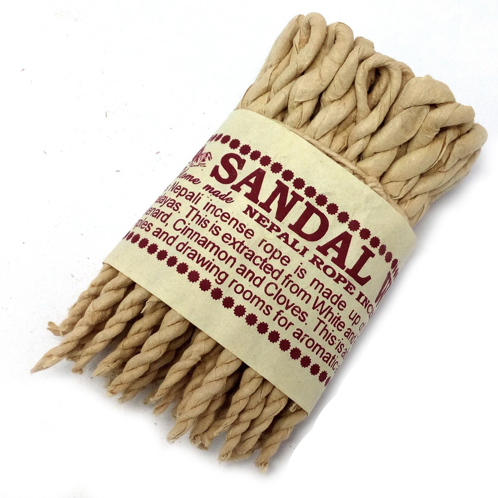 Traditional hand-rolled Nepali rope incense bundle with aromatic Himalayan herbs and spices.