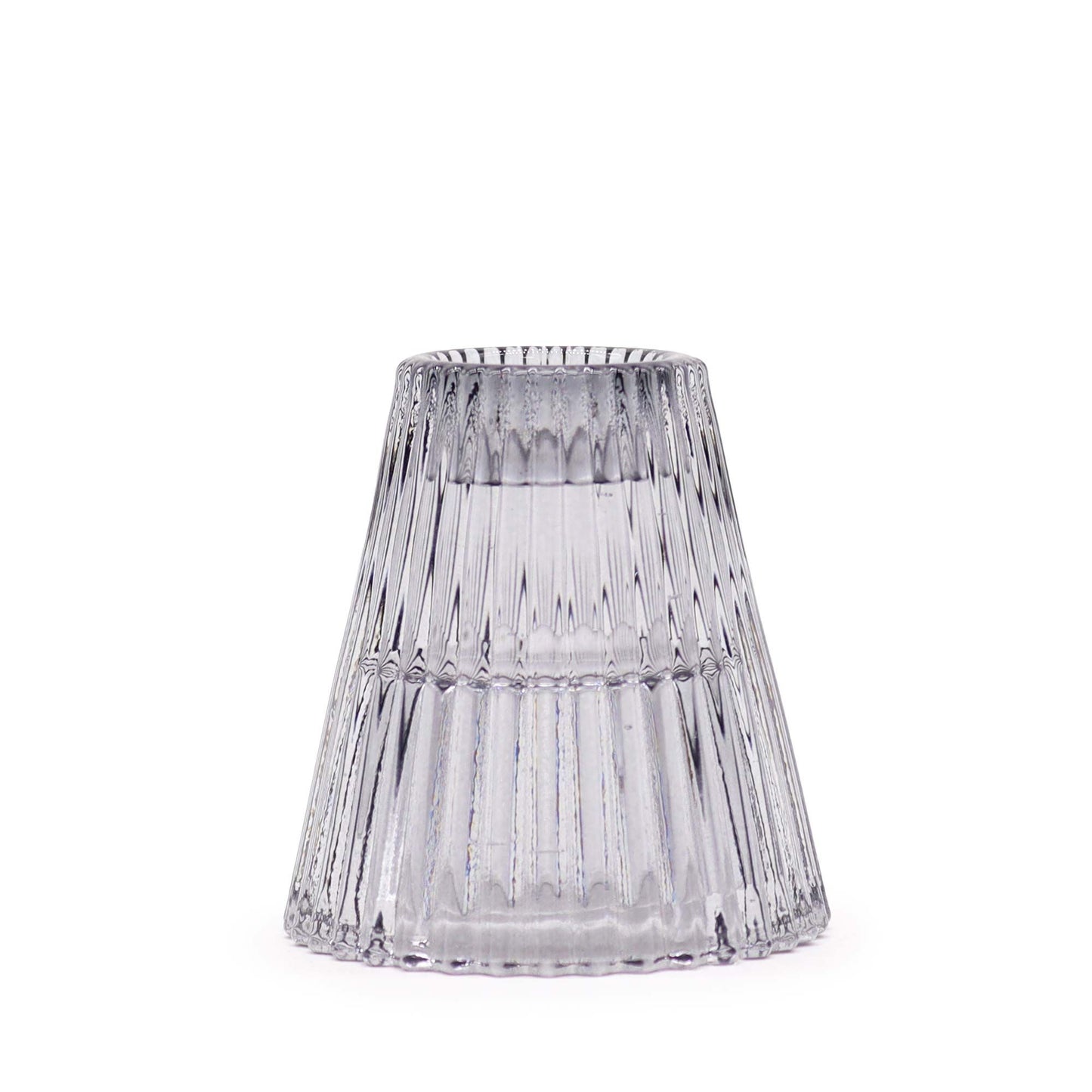 Sophisticated midnight grey glass candle holder with a versatile reversible design for both dinner candles and tealights.