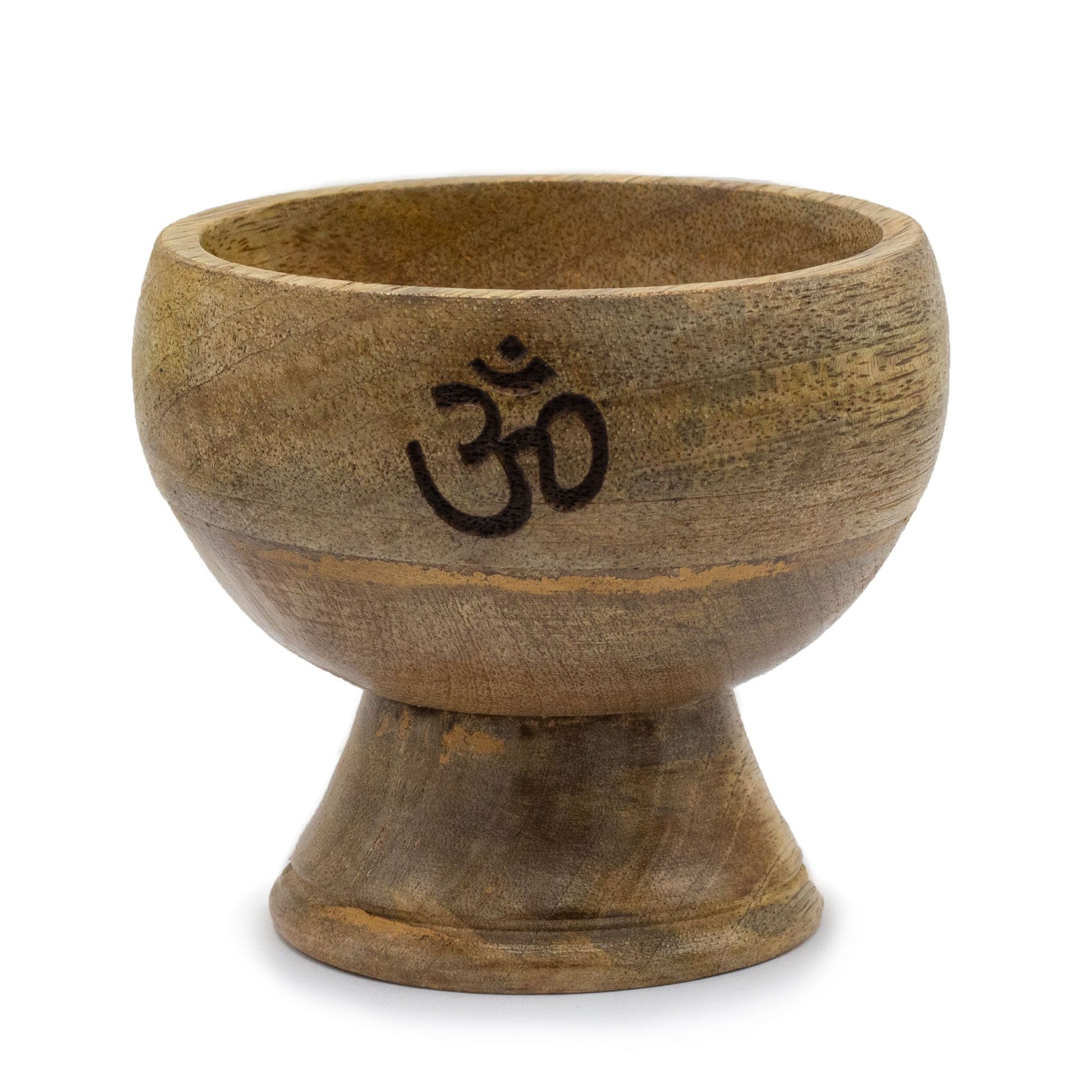 Large circular ritual bowl incense cone holder featuring an embossed Om symbol in the centre.