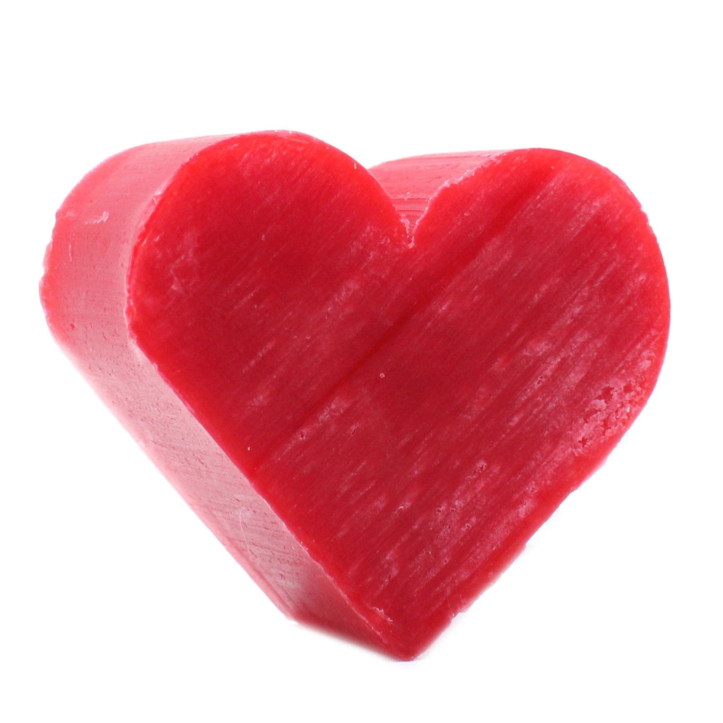Set of small, vibrant red heart-shaped guest soaps with a smooth texture.