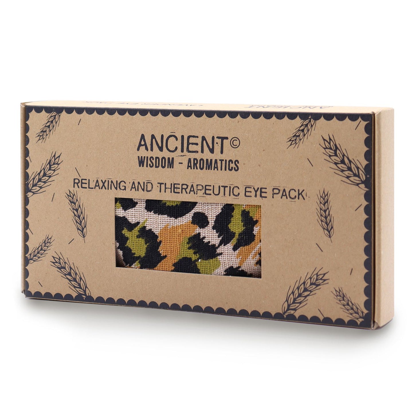 Soft cotton eye pillow featuring a stylish night leopard pattern, presented in a matching gift box.