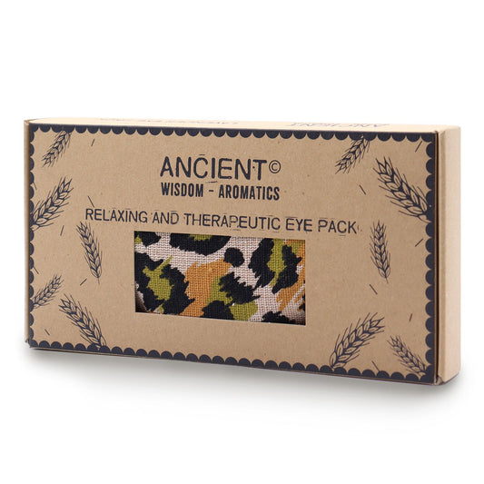 Soft cotton eye pillow featuring a stylish night leopard pattern, presented in a matching gift box.
