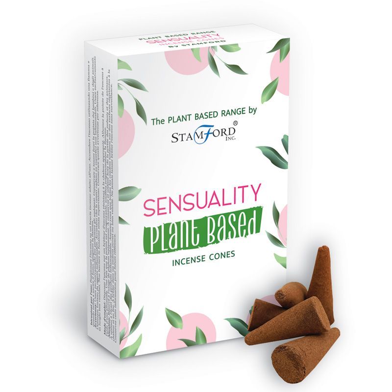 Natural brown plant-based incense cones arranged neatly on a wooden surface with a soft focused background.