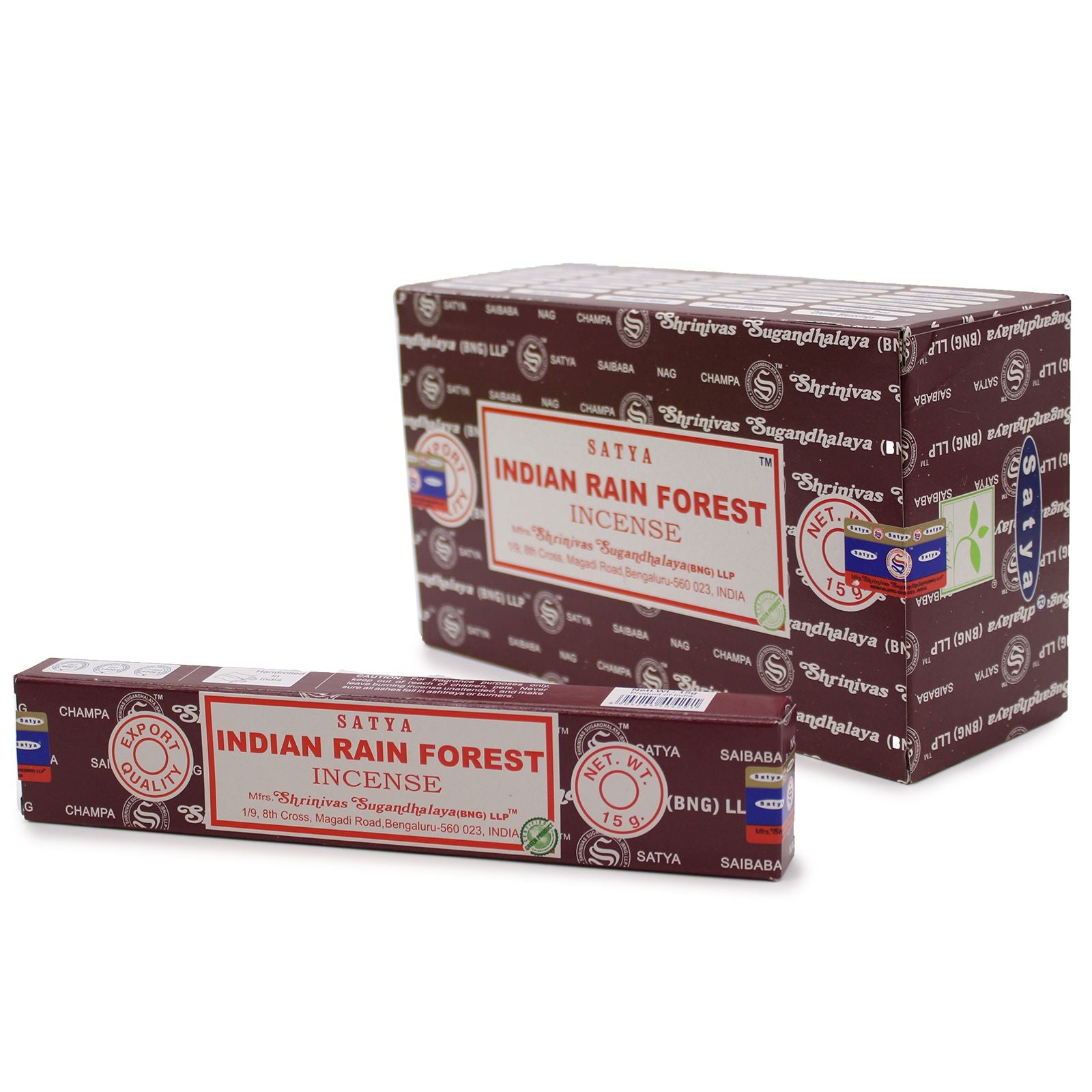 Box of hand-rolled incense sticks with a lush green rainforest design on the packaging.