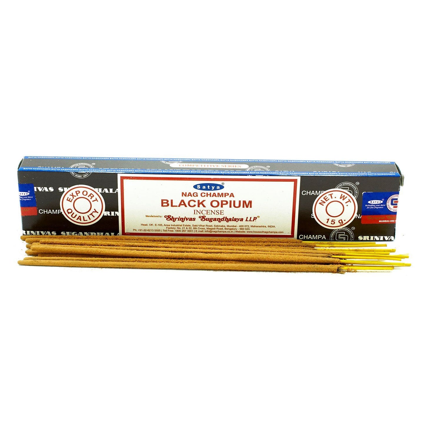 Hand-rolled incense sticks in a decorative box with a deep blue and black floral design.