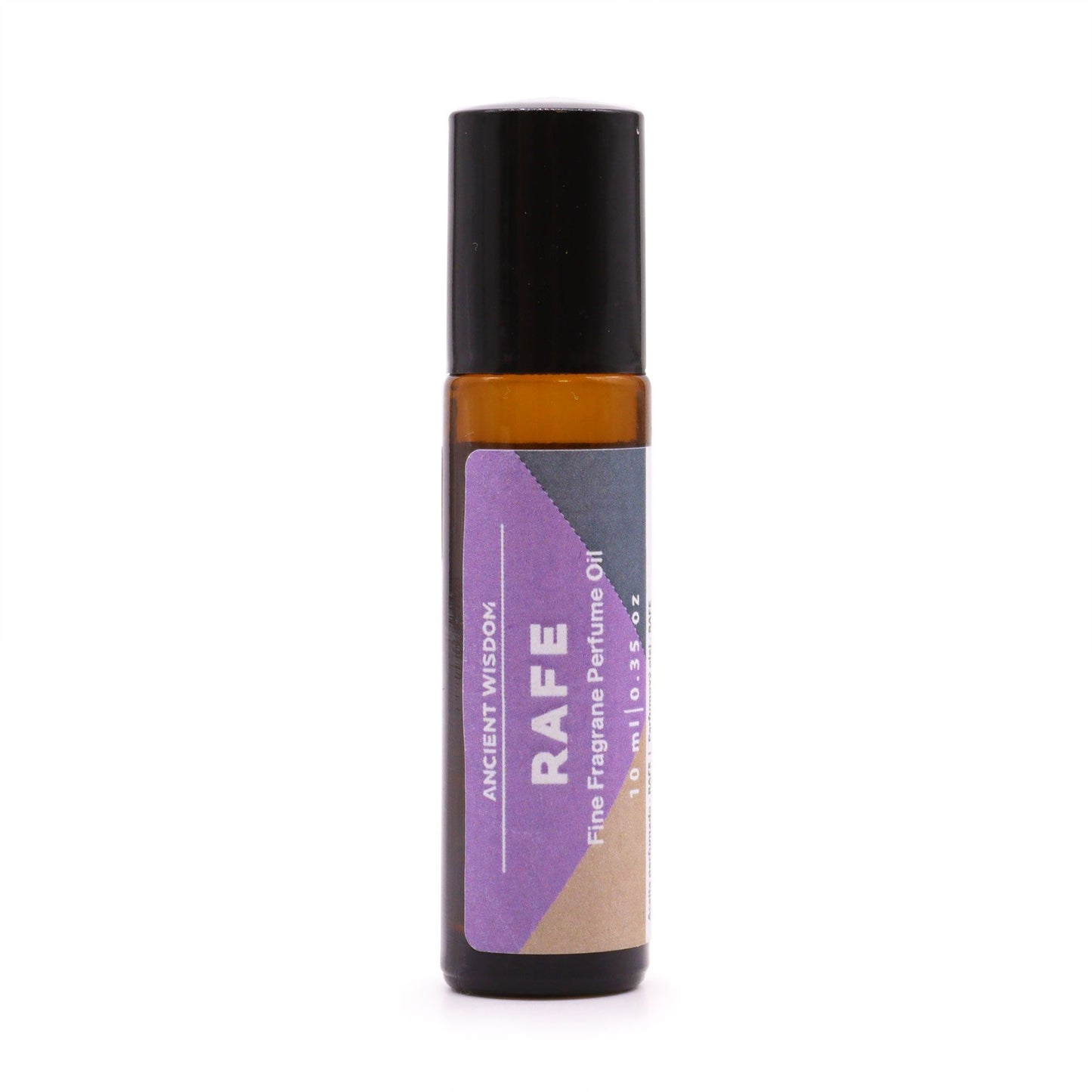 Small glass 10ml perfume oil roll-on bottle with a black cap and minimalist label.