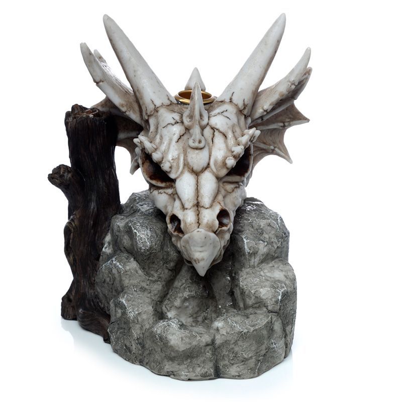 Detailed dragon skull backflow incense burner showing a mystical design for cascading smoke effects.