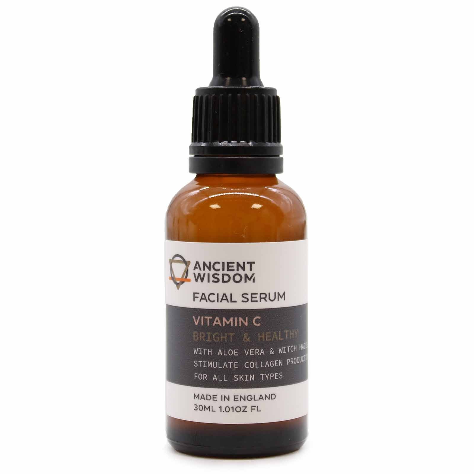 Clear glass bottle of facial serum with a dropper against a clean minimalist background.