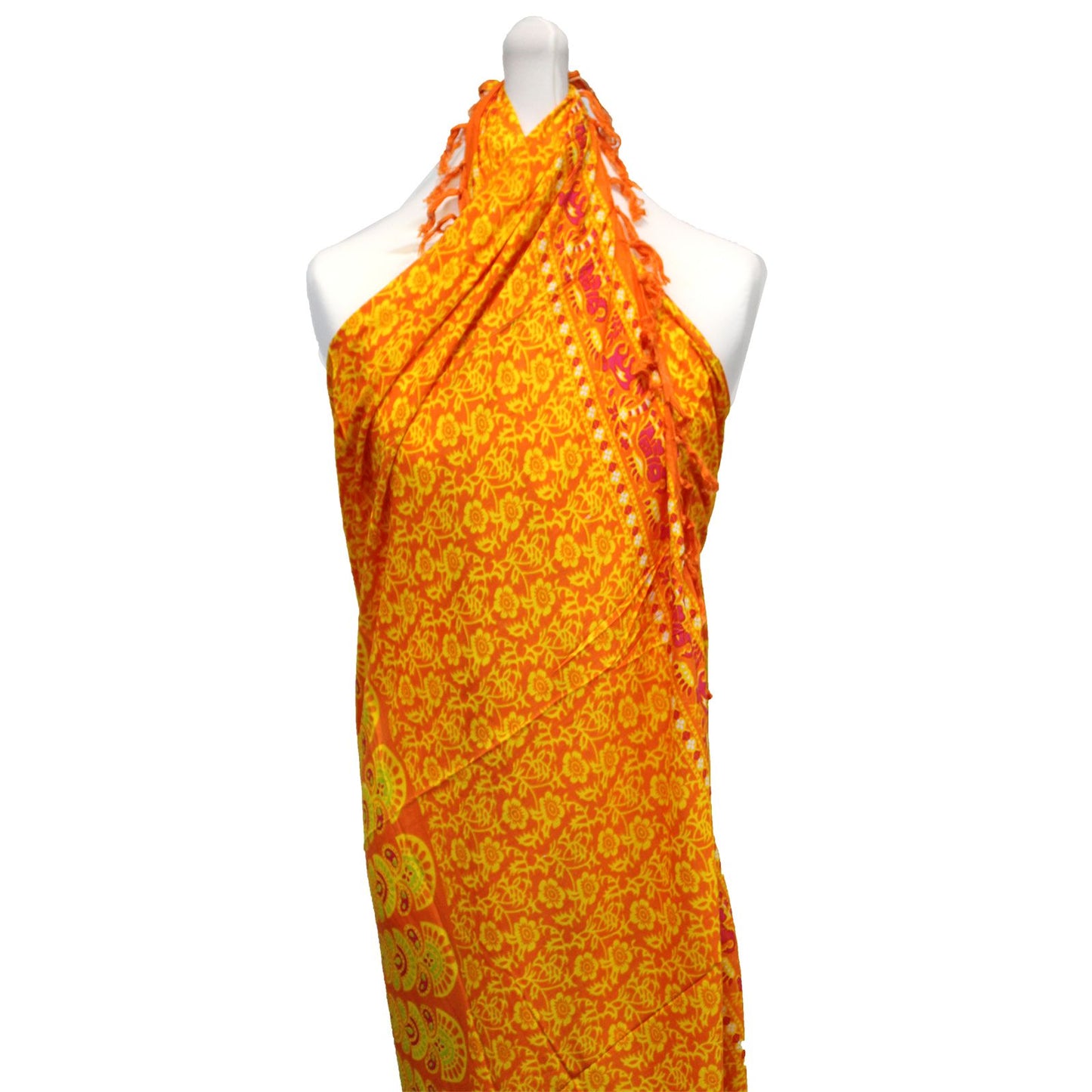 Vibrant lime and orange sarong featuring an intricate mandala pattern design.