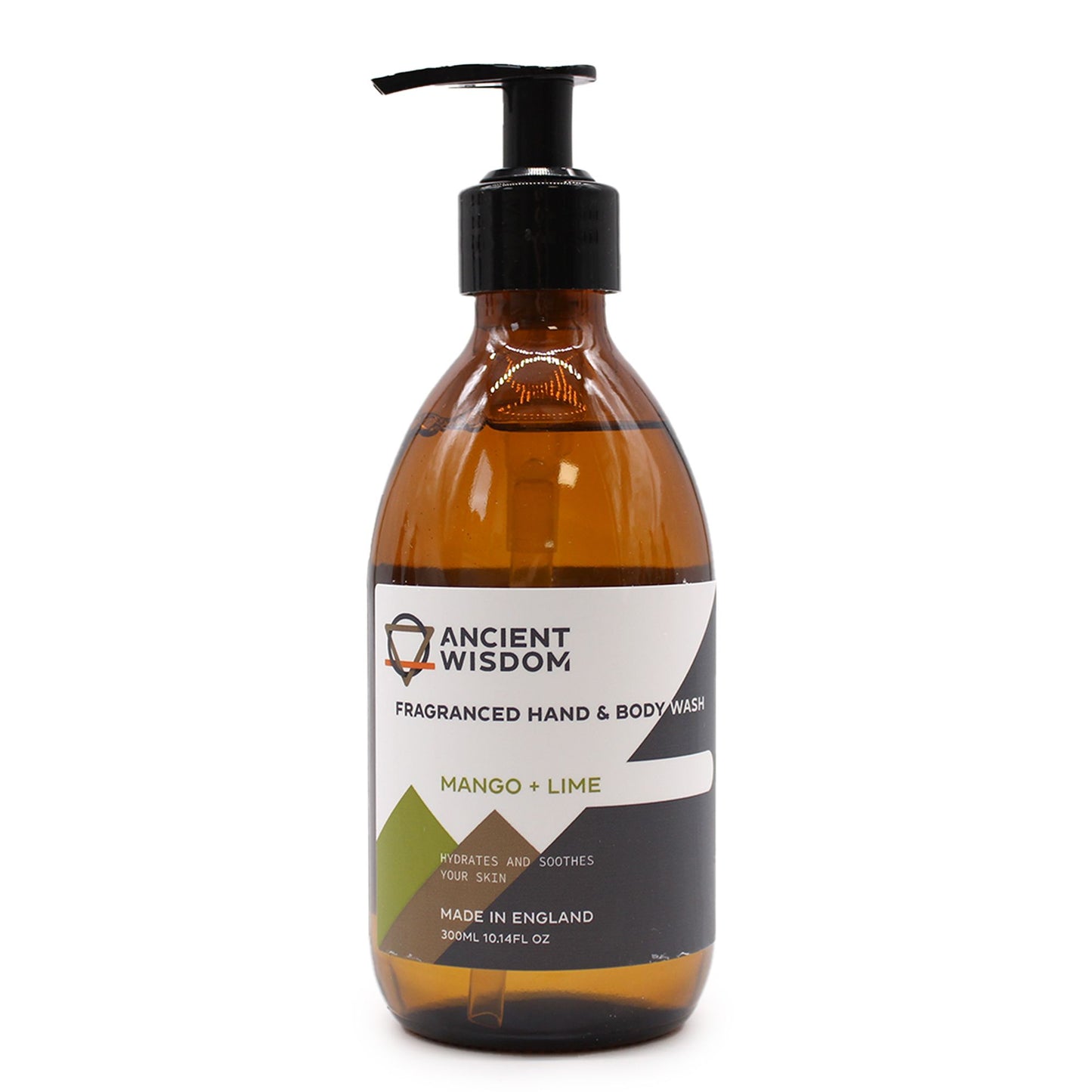 300ml bottle of vibrant mango and lime fragranced liquid hand and body wash.