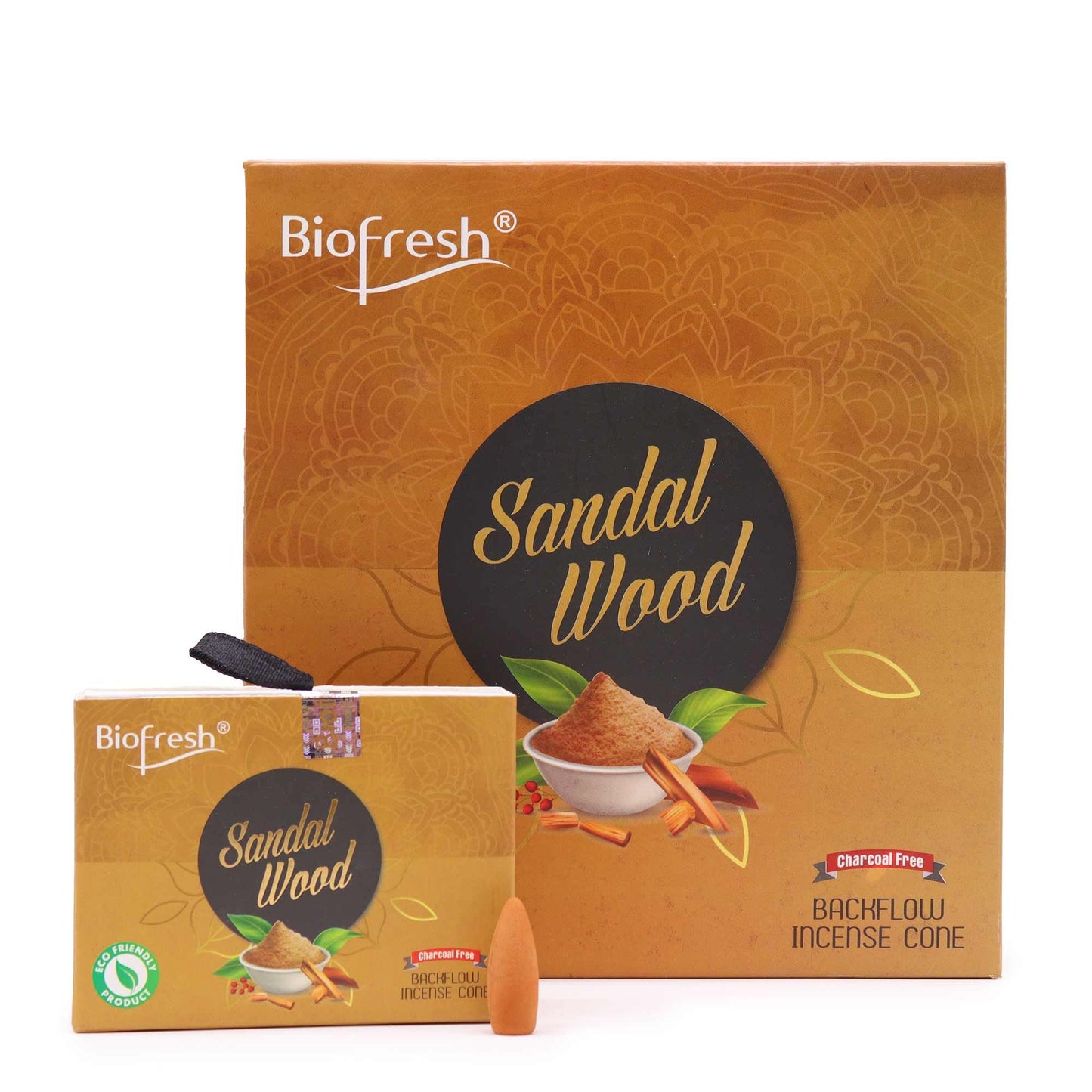 Sandalwood backflow incense cones showing a mesmerizing downward flow of fragrant white smoke in a serene setting.