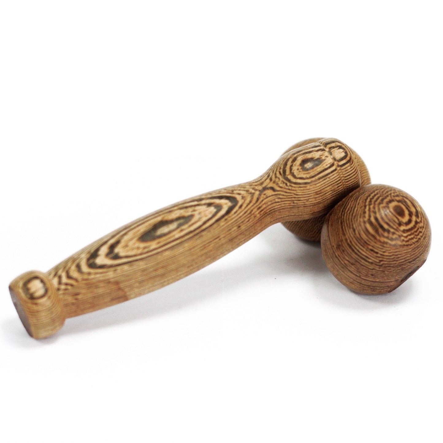 Handheld manual massage tool featuring smooth rolling balls and an ergonomic grip for targeted muscle relief.