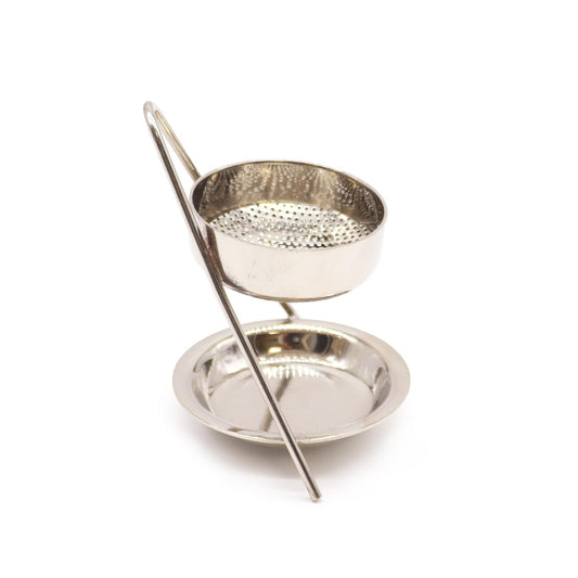 Elegant handcrafted fixed-height plated brass resin incense warmer with a removable mesh screen.