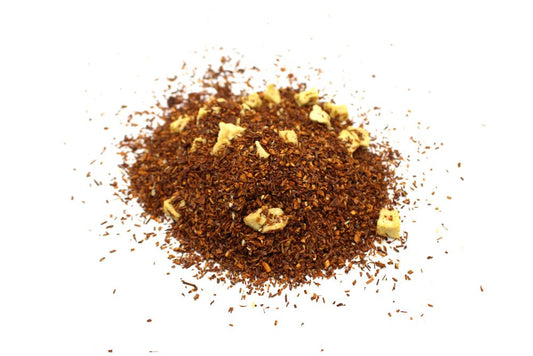 Loose leaf rooibos tea blend with dried apple pieces and cinnamon sticks in a large 1kg bag.