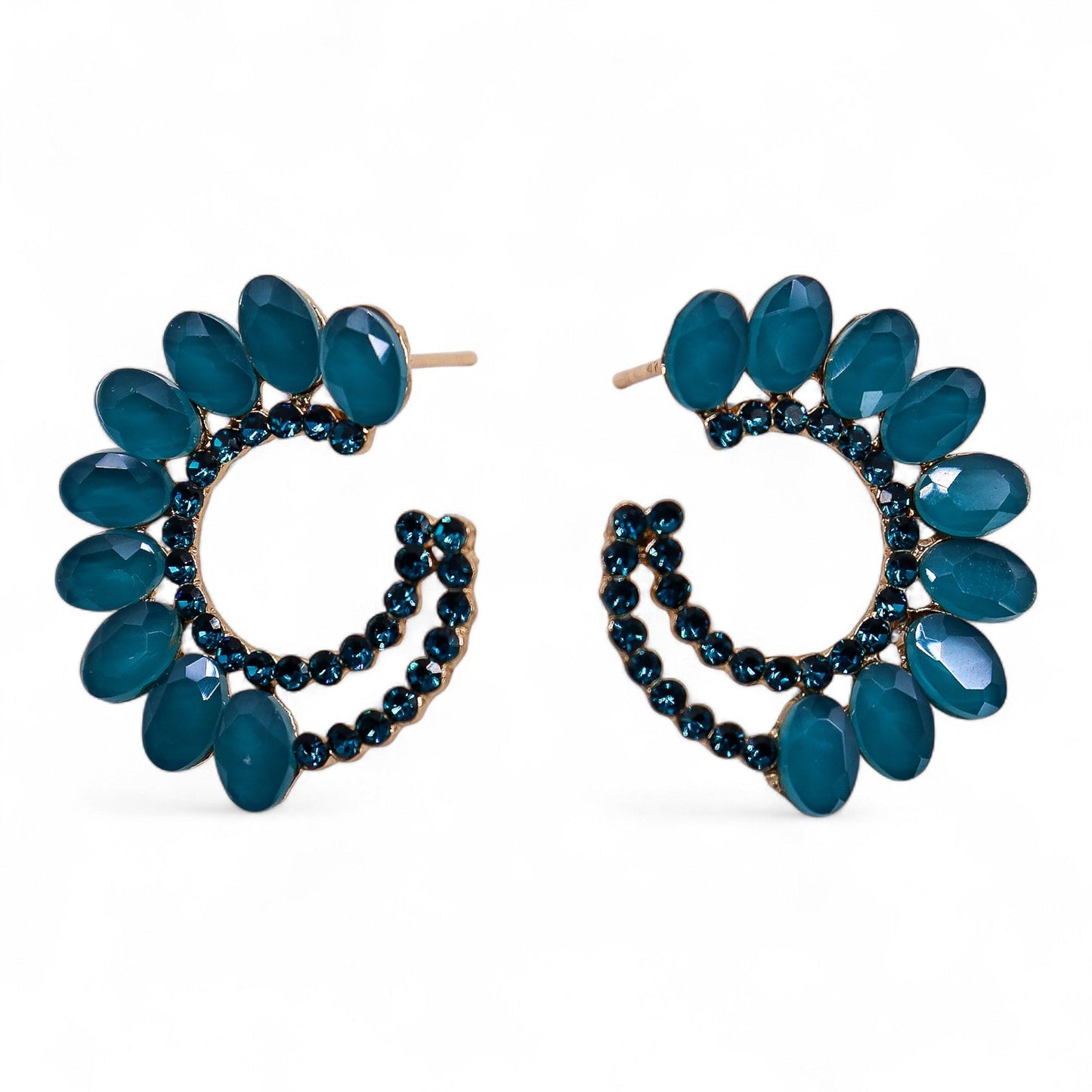 Elegant teal green circular glass loop earrings crafted from smooth vintage glass and shimmering stainless steel.