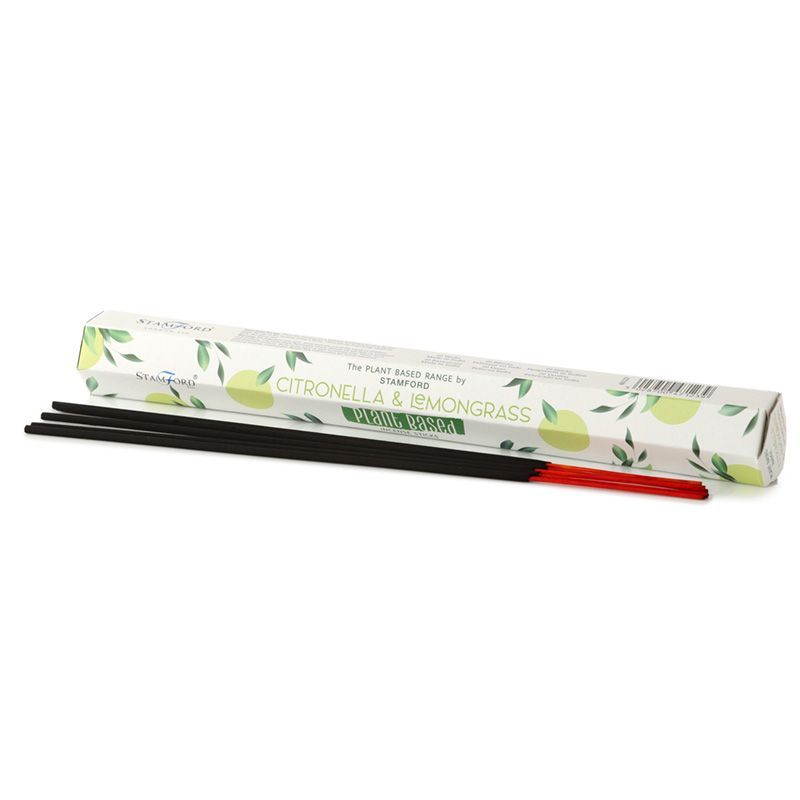 Bundle of natural plant-based incense sticks with Citronella and Lemongrass on a neutral background.