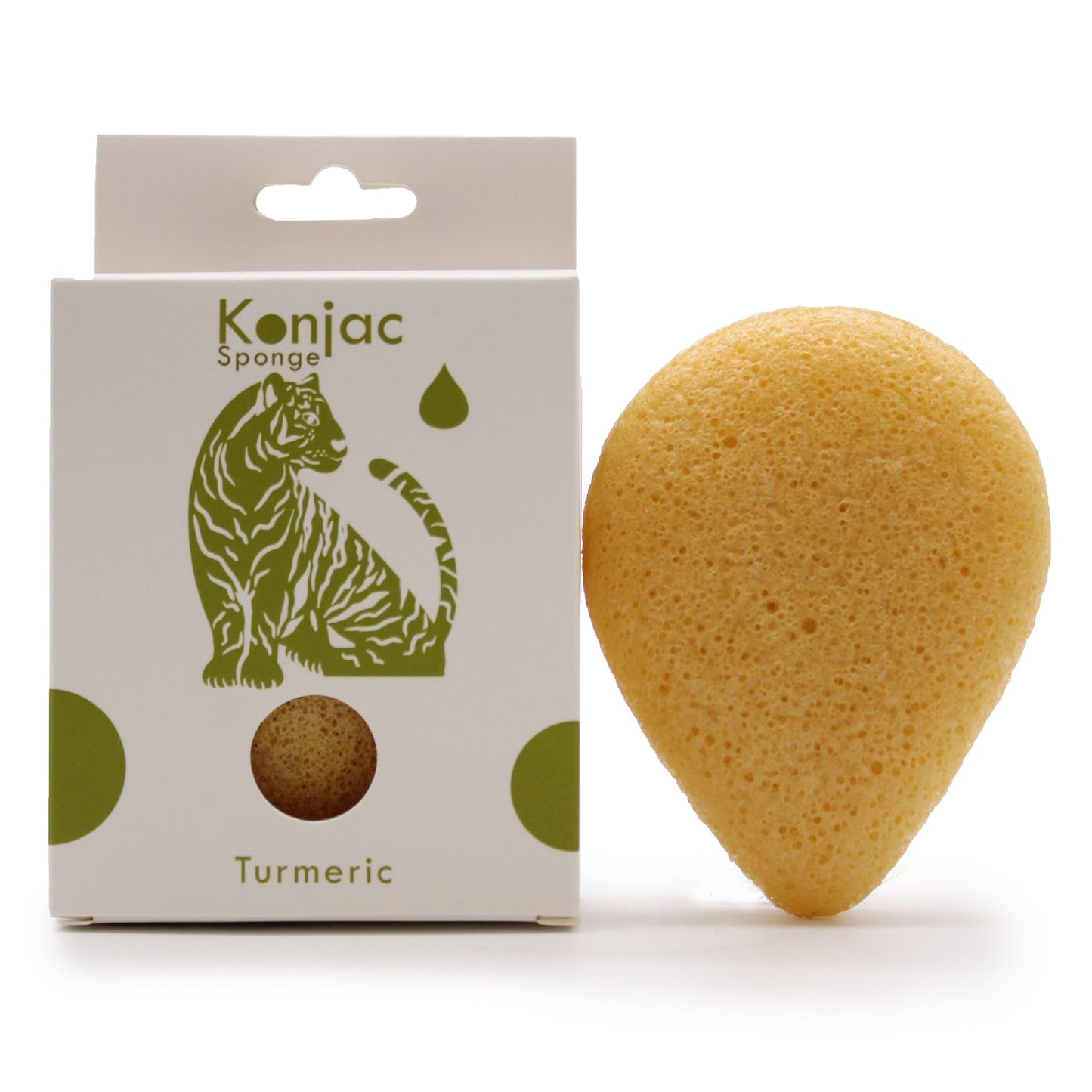 Yellow teardrop-shaped konjac sponge with a porous natural texture and a small hanging string.