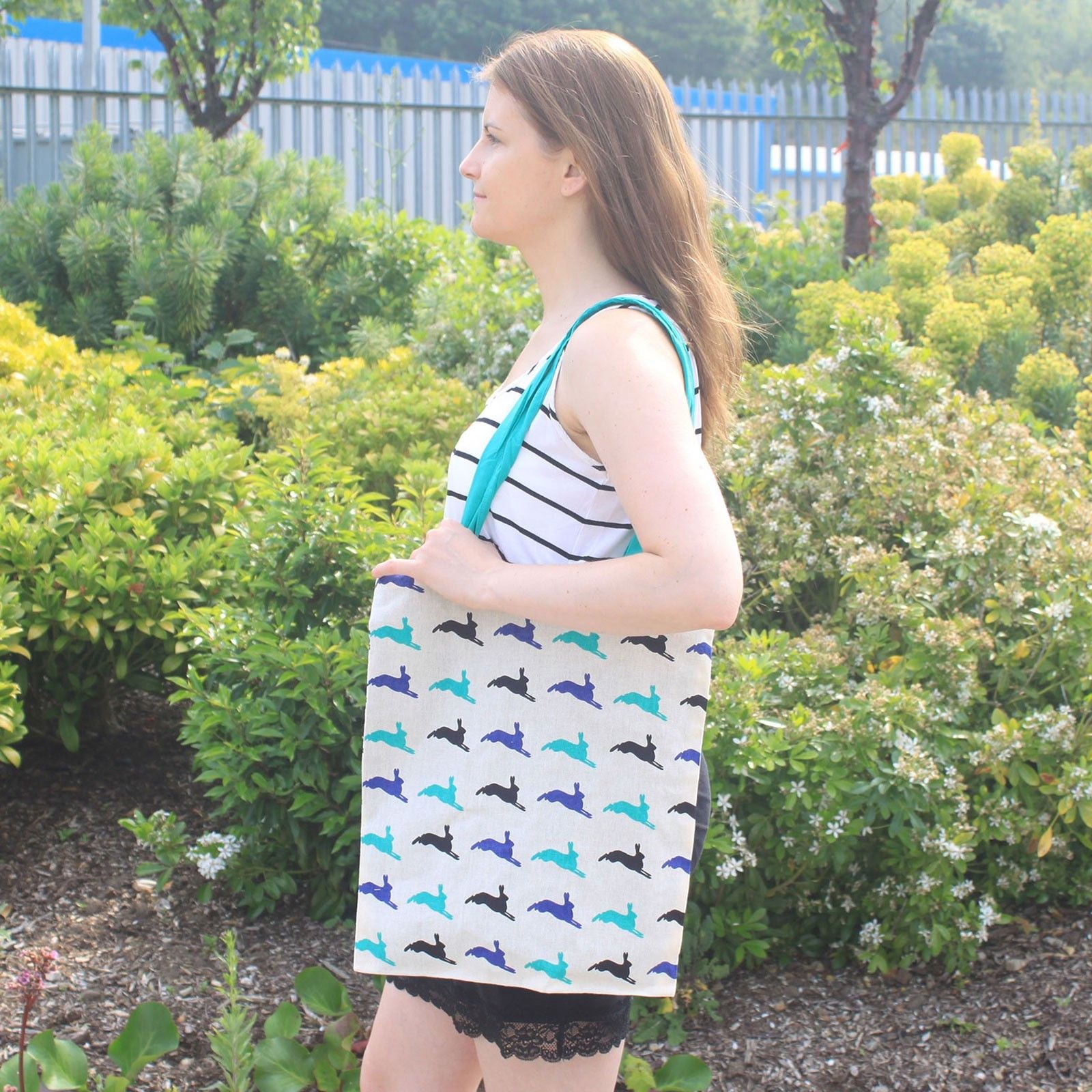 Lrg Tote Bag Reversible - Hare - Green