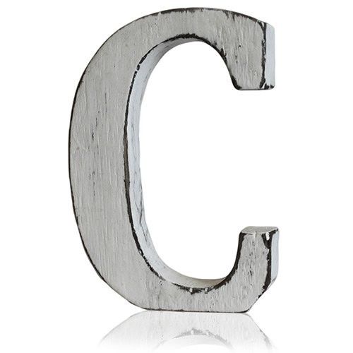 Handmade white-wash mango wood alphabet letter C with a rustic shabby chic finish.