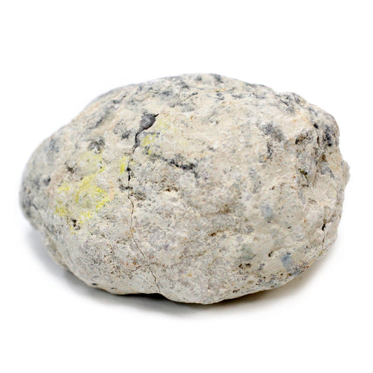 A pair of natural calcite geodes showing sparkling white crystalline interiors and rough outer husks.