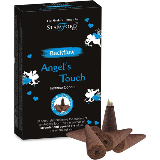 Angel Touch mythical backflow incense cones in a decorative box with a celestial design.