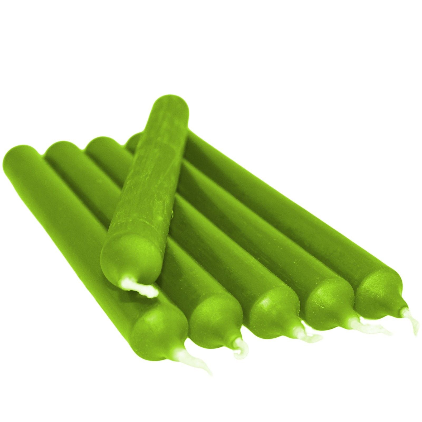 A tall, elegant taper dinner candle in a rich jade green colour.