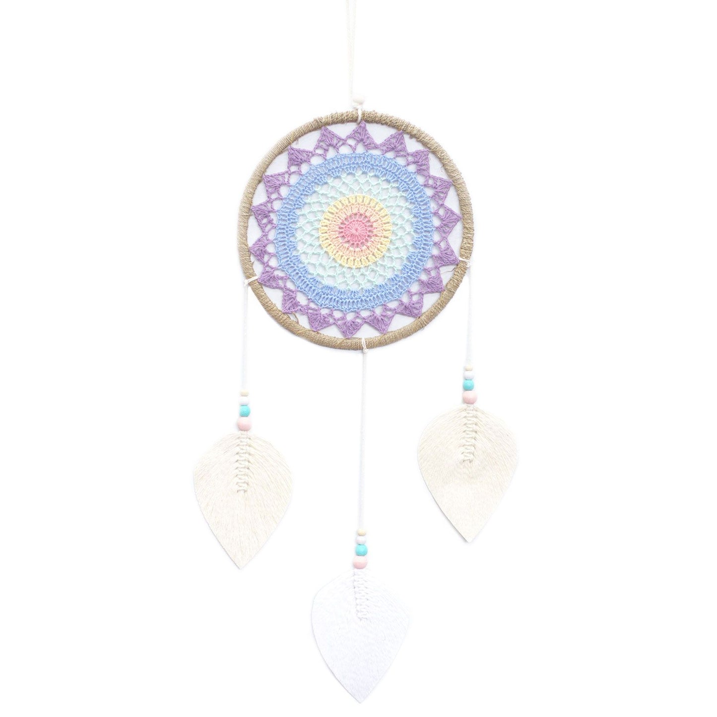 Large intricate handmade dream catcher featuring multiple circular webs and natural woven elements without feathers.